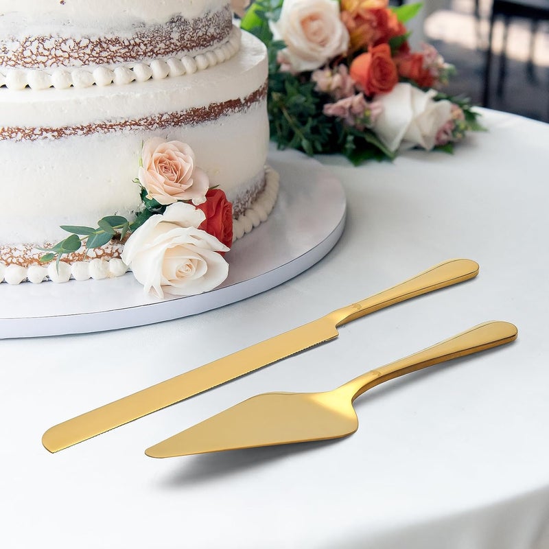 SANEXC Cake Cutting Set for Wedding - Extended Cake Knife And Server Set Thickened Stainless Steel Cake Cutter and Pie Spatula Great for Birthday Anniversary Christmas Gift Gold 2 Pcs - Image 2