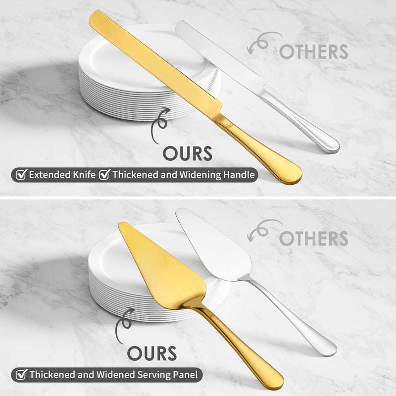 SANEXC Cake Cutting Set for Wedding - Extended Cake Knife And Server Set Thickened Stainless Steel Cake Cutter and Pie Spatula Great for Birthday Anniversary Christmas Gift Gold 2 Pcs - Image 5