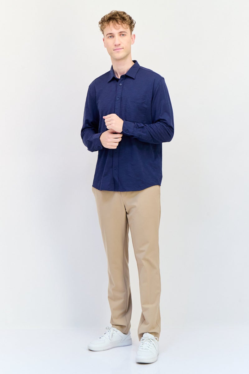 Celio قميص كاجوال بأكمام طويلة للرجال بتصميم عادي، لون كحلي - Image 4