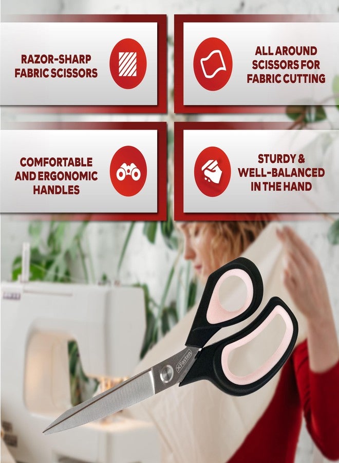 XFasten Sewing Scissors for Fabric Cutting Pink 9.5 Inch Professional Fabric Scissors Sewing | Heavy duty and Large - Image 2