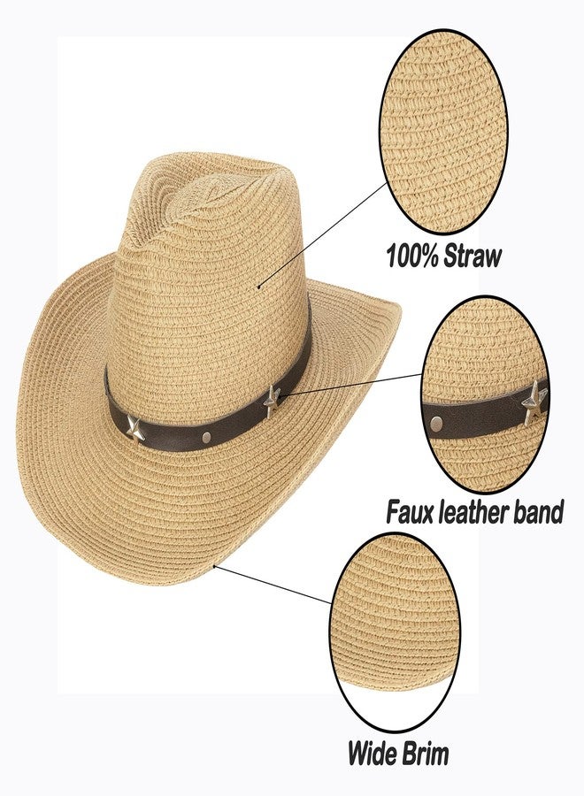 UTOWO Toddler Straw Cowboy Cowgirl Hat for Boys Girls Western Straw Sun Hat with Chin Strap (5-9T) Khaki - Image 2