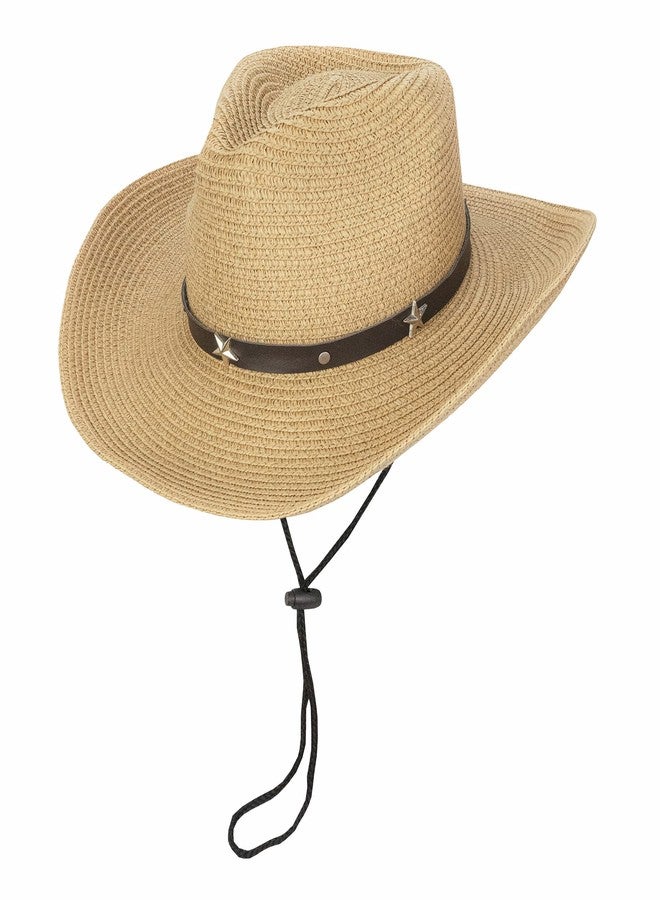 UTOWO Toddler Straw Cowboy Cowgirl Hat for Boys Girls Western Straw Sun Hat with Chin Strap (5-9T) Khaki - Image 1