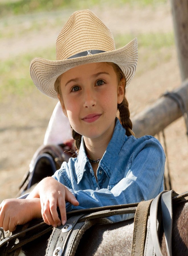 UTOWO Toddler Straw Cowboy Cowgirl Hat for Boys Girls Western Straw Sun Hat with Chin Strap (5-9T) Khaki - Image 4