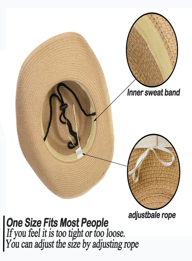 UTOWO Toddler Straw Cowboy Cowgirl Hat for Boys Girls Western Straw Sun Hat with Chin Strap (5-9T) Khaki - Image 3
