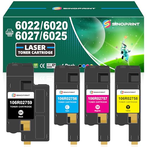 SINOPRINT Phaser 6022, SINOPRINT Compatible 6020 Toner Cartridge Replacement for Xerox WorkCentre 6027 6025 Phaser 6020 6022 High Yield 106R02759 106R02756 106R02757 106R02758 (Black Cyan Yellow Magenta,4-Pack) - Image 1