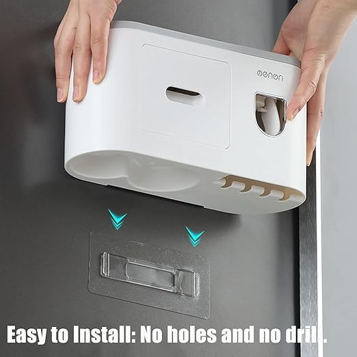 CLOUDTAB Wall Mounted Toothbrush Holder Stand with Toothpaste Dispenser for Keeping Toothpaste, Cream, Lotion, Shampoo with 4 Toothbrush Holder Hook [ White ] (1 Cup) - Image 3