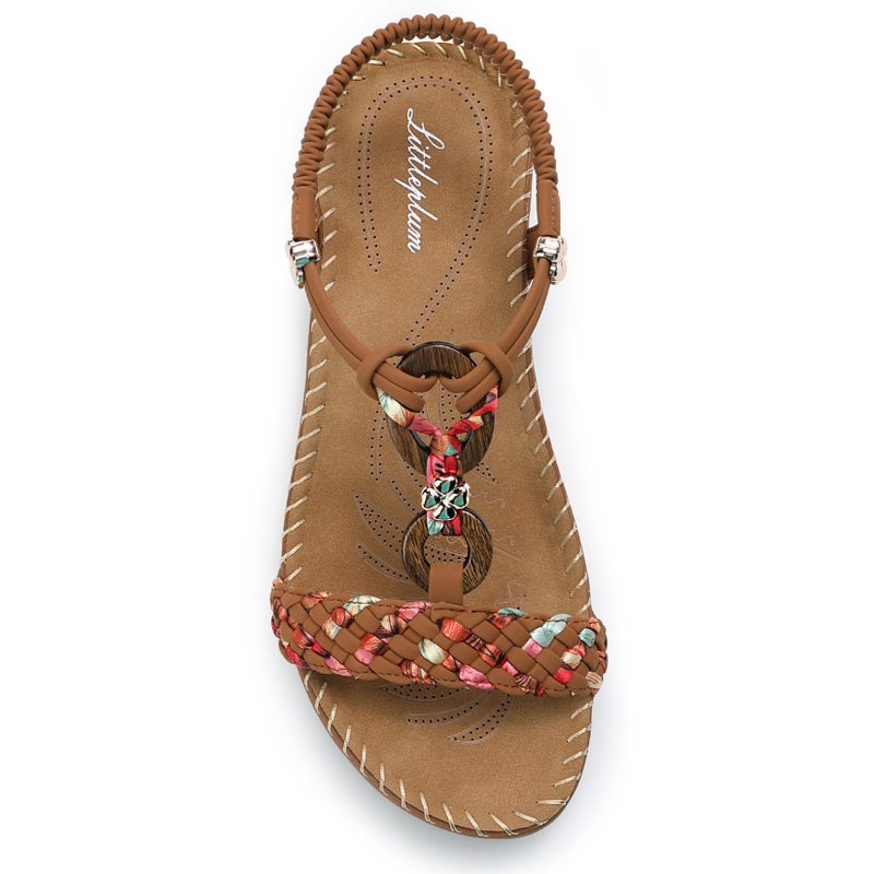 Littleplum Women Sandals Arch Support Handmade Bohemian Braided Flat Sandals Comfort Walking Beach Ankle Elastic Summer Shoes Multi Brown Size 8.5 - Image 1