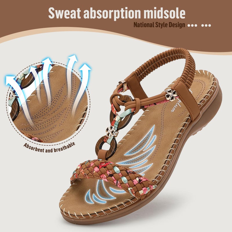Littleplum Women Sandals Arch Support Handmade Bohemian Braided Flat Sandals Comfort Walking Beach Ankle Elastic Summer Shoes Multi Brown Size 8.5 - Image 5