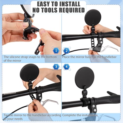 TAGVO 2 pcs Bike Mirror, Bicycle Rear View Mirror Bike Cycling Mirror, Adjustable Handlebar Mirror, Convex Handlebars Mirror for Mountain Bike Road Bike Ebike Scooter - Image 4
