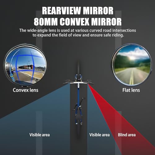 TAGVO 2 pcs Bike Mirror, Bicycle Rear View Mirror Bike Cycling Mirror, Adjustable Handlebar Mirror, Convex Handlebars Mirror for Mountain Bike Road Bike Ebike Scooter - Image 5