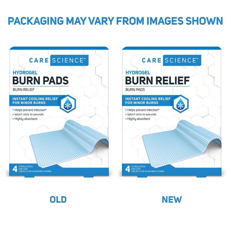 Care Science Hydrogel Sterile Burn Dressing Bandage Pads for Burn Relief, 4 ct | Instant Cooling Relief for Minor Burns & Wounds - Image 2