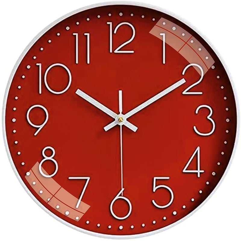 TEKCOOL ساعة حائط رقمية بلاستيكية 12" هادئة كوارتز زخرفية أحدث ساعة كلاسيكية تعمل بالبطارية دائرية سهلة القراءة للغرفة/المنزل/المطبخ/غرفة النوم/المكتب/المدرسة - (أحمر) - Image 1