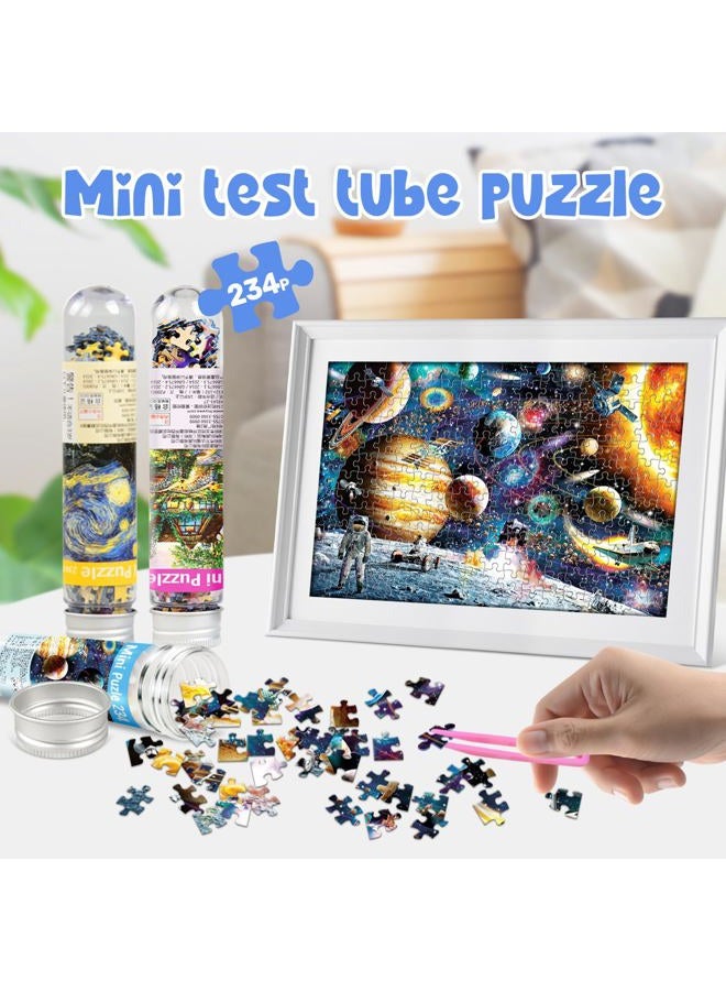 LOSFPVR 234 Pieces Mini Jigsaw Puzzles for Adults & Kids, 6" x 4" Small Jigsaw Puzzles Capsule Tube Jigsaw Puzzles Intelligent Game, Starry Night Space Astronaut Dusk Village 3 Pack - Image 4