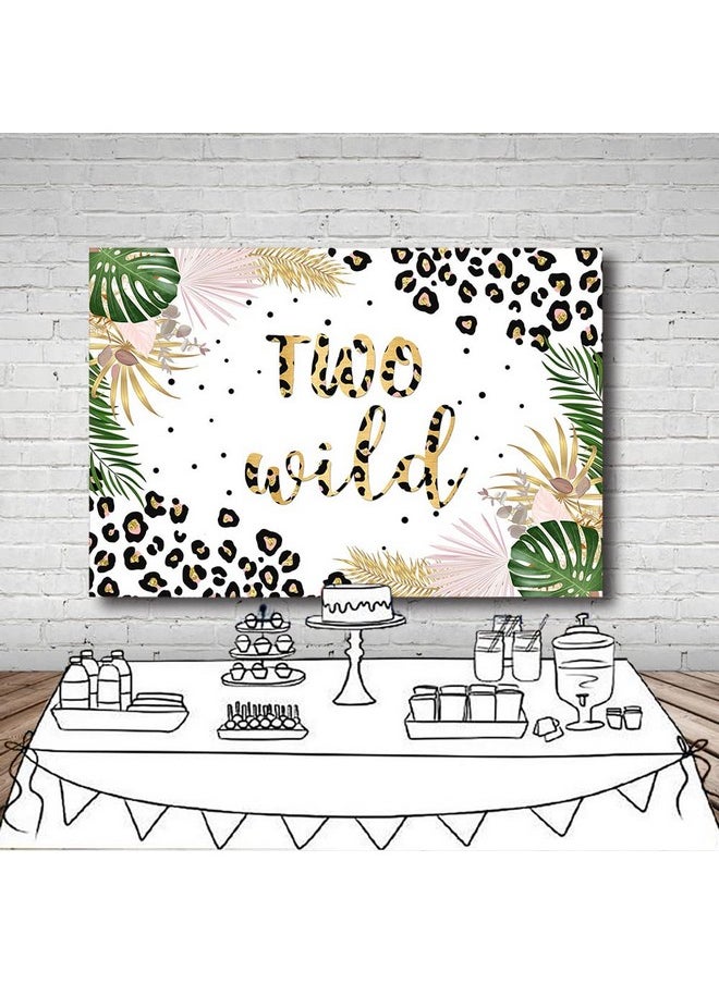 MEHOFOND Two Wild Backdrop For Girls Leopard Pink Jungle Safari Theme 2Nd Birthday Party Decoration Background Tropical Leaves Leopard Print Cake Table Banner Supplies 7X5Ft  - Image 5
