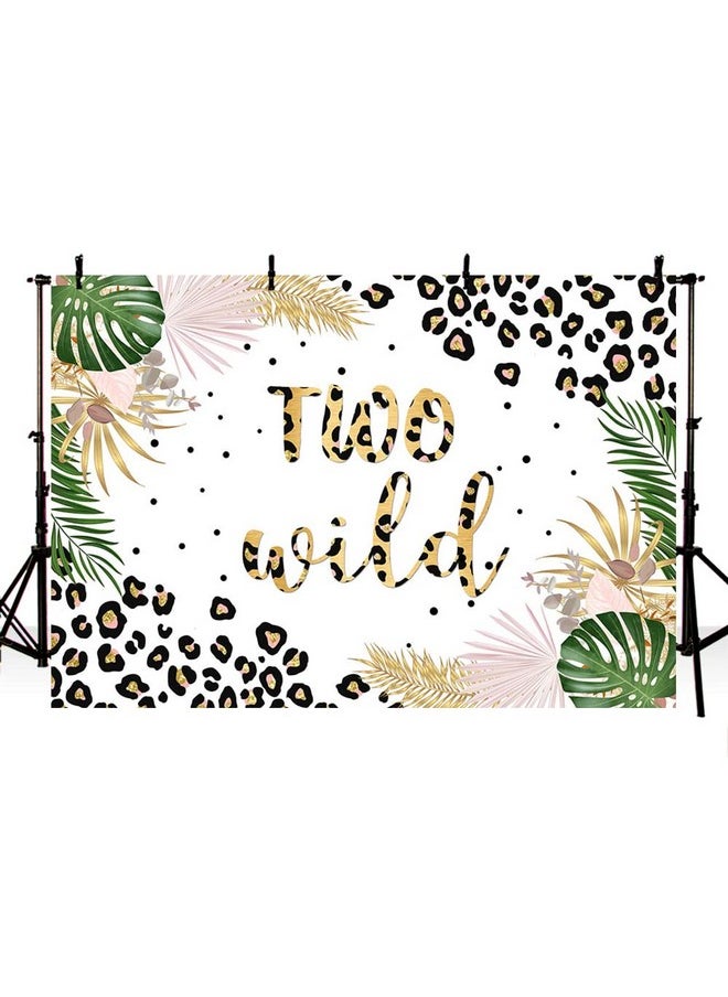 MEHOFOND Two Wild Backdrop For Girls Leopard Pink Jungle Safari Theme 2Nd Birthday Party Decoration Background Tropical Leaves Leopard Print Cake Table Banner Supplies 7X5Ft  - Image 3