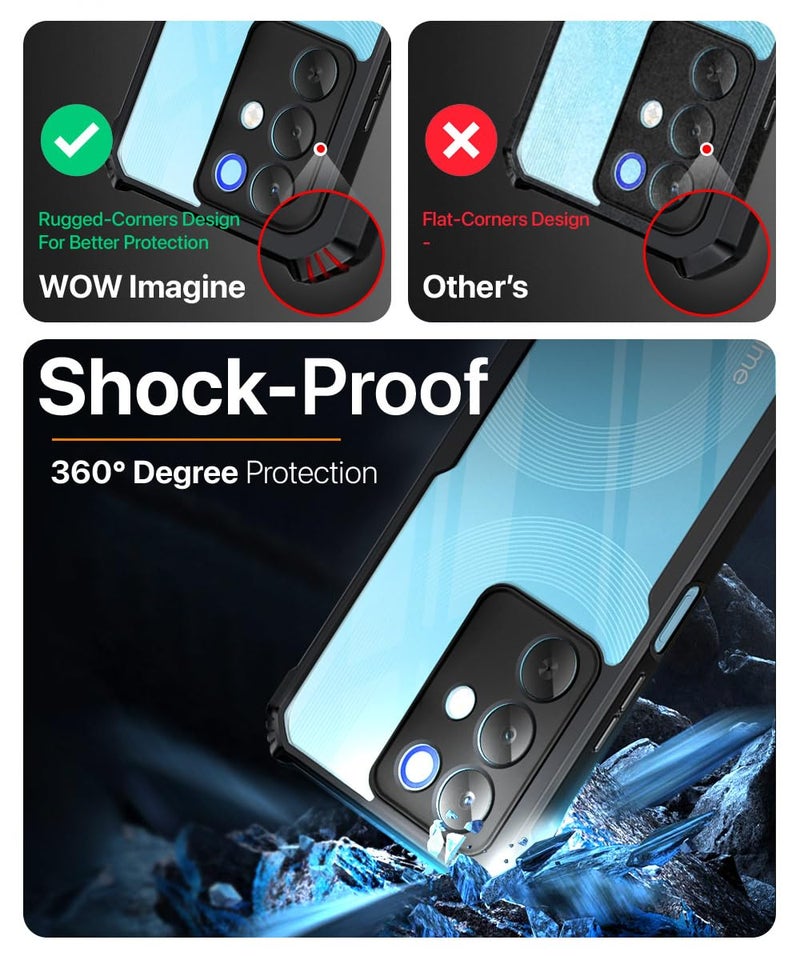 WOW IMAGINE Shock Proof Clear Back Case Mobile Cover for Realme Narzo 90X 5G / Realme C85 5G / Realme 15X 5G (Hard | Hybrid PC + TPU | Full Armour Device & Camera Protection | Black) - Image 3