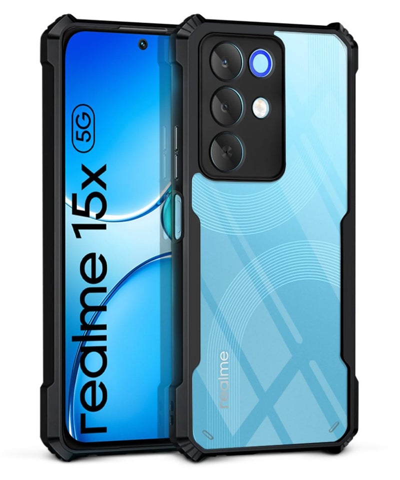 WOW IMAGINE Shock Proof Clear Back Case Mobile Cover for Realme Narzo 90X 5G / Realme C85 5G / Realme 15X 5G (Hard | Hybrid PC + TPU | Full Armour Device & Camera Protection | Black) - Image 1