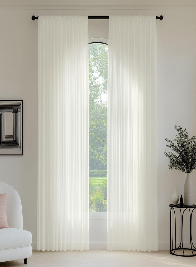 FMFUNCTEX Sheer Non-See-Through Natural Curtains for Bedroom, Faux Silk That Let Light Curtains 90 inches Long Light Filtering Privacy Sheer Window Drapes for Living Room, Rod Pocket 2 Panels Set - Image 2