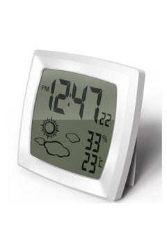 Travel Alarm Clock, Small Digital Clock, Weather Station Battery Operated Clock with Temperature in ℃/℉, Auto Backlight, 12/24H, Date, Smart Clock Battery Alarm Clocks for Bedrooms Bedside Clock