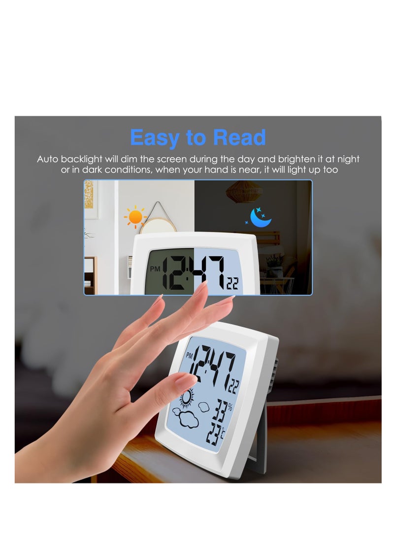 SYOSI - Travel Alarm Clock, Small Digital Clock, Weather Station Battery Operated Clock with Temperature in ℃/℉, Auto Backlight, 12/24H, Date, Smart Clock Battery Alarm Clocks for Bedrooms Bedside Clock - Image 1