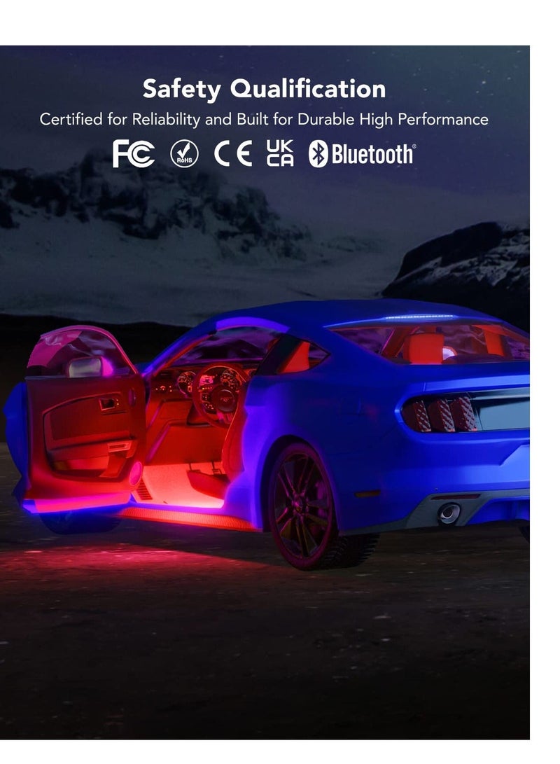 MUNTAQI 4PCS Waterproof Car Interior LED Strip Lighting, 2-Line Design RGB Car Light Kit APP Control Under Dash LED Lighting with Charger Waterproof RGB Strip Car Decorative LED Strip for Car Interior - Image 4