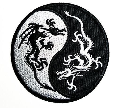 HHO CARTOON PATCH HHO Yin Yang Black & White Dragons China Patch Embroidered DIY Patches, Cute Applique Sew Iron on Kids Craft Patch for Bags Jackets Jeans Clothes - Image 2