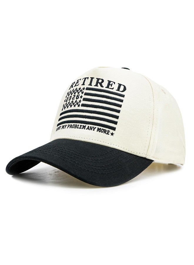 HAFOUXIGM 2026 Retired Hat for Men Women, Funny Not My Problem Anymore Retirement Trucker Hat, Adjustable Embroidered USA Flag Gift for Dad Beige/Black - Image 5