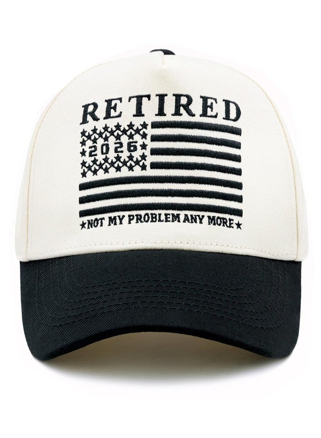 HAFOUXIGM 2026 Retired Hat for Men Women, Funny Not My Problem Anymore Retirement Trucker Hat, Adjustable Embroidered USA Flag Gift for Dad Beige/Black - Image 1