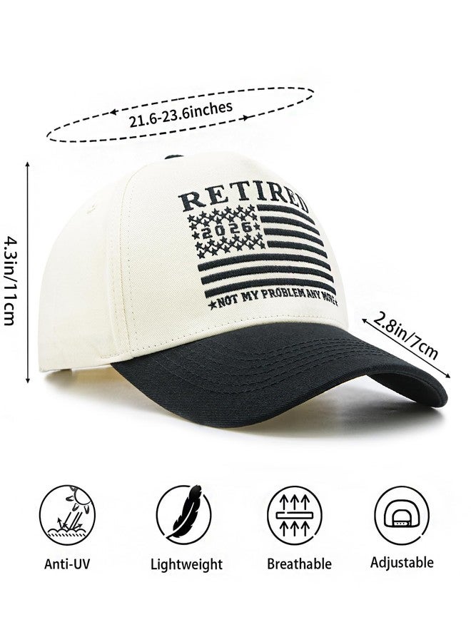HAFOUXIGM 2026 Retired Hat for Men Women, Funny Not My Problem Anymore Retirement Trucker Hat, Adjustable Embroidered USA Flag Gift for Dad Beige/Black - Image 4