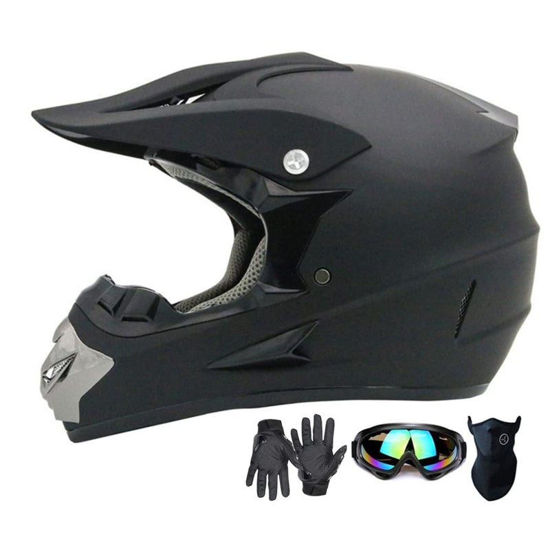 Motocross HelmetAdult Youth Trend Full Face HelmetATV Motorcycle HelmetDirt Bike Downhill OffRoad Mountain Bike HelmetDOT Certified4Piece Set Black L