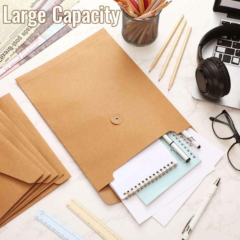 Feifeiya 10 Pack Kraft String Envelope File Folder Brown A4 Letter Size Kraft Paper Folders 9 x 12 Inch Project Pockets File Jacket Document Organizer with String Button Closure(Vertical) - Image 3