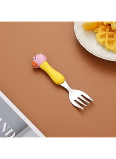 Children's 304 Stainless Steel Portable Tableware Cartoon Spoon Fork Learning And Training Chopsticks Dinosaur Baby Fork Spoon Set-Specifications:Tableware-Color:Small-Yellow Handle Unicorn Fork