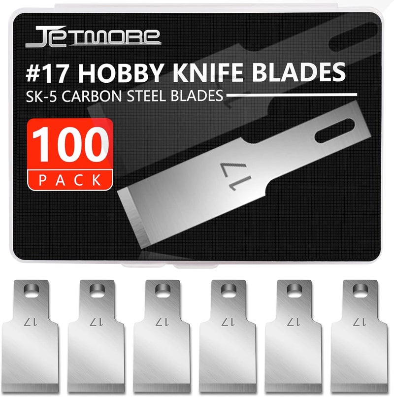Jetmore 100 Pack Hobby Blades Set #17 Craft Knife Blades Refill Hobby Knife Replacement Blade with Storage Box for Art and Craft Scrapbooking Supplies Cutting Caving - Image 1