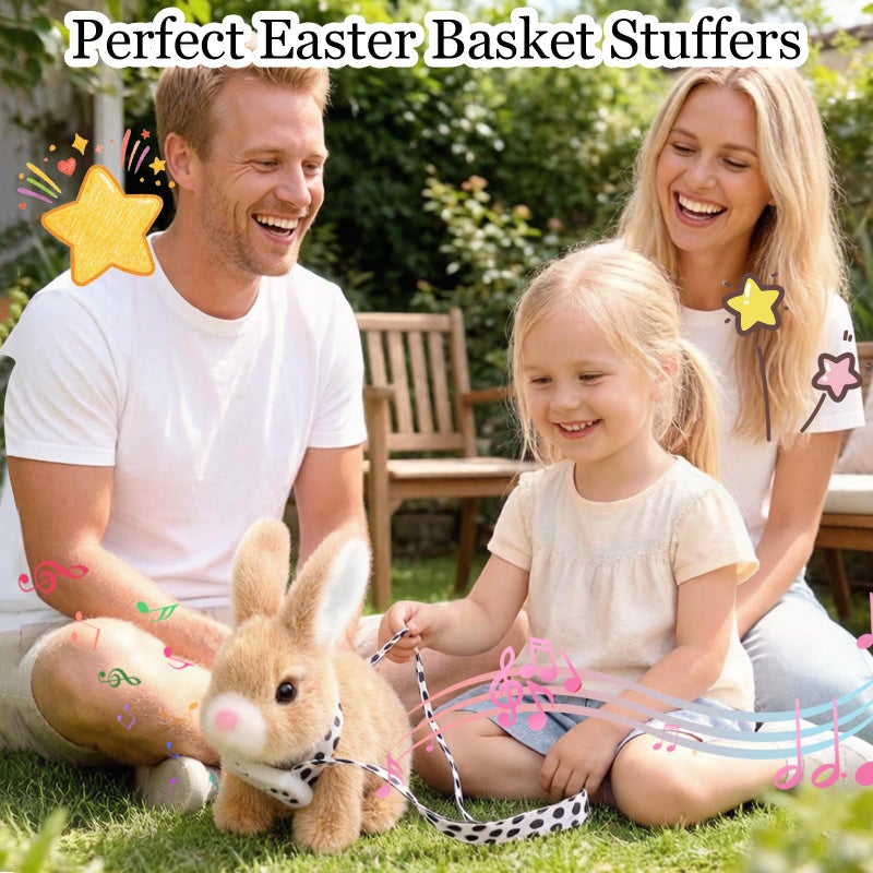Sprstar Easter Bunny Toy,Bunny My Realistic Bunny Toy,Hopping Rabbit Plush Bunny Toy,with Sounds and Movements Animated Walking Wiggle Ears Twitch Nose Gift for Toddlers Birthday(Brown Rabbit +Leash) - Image 2