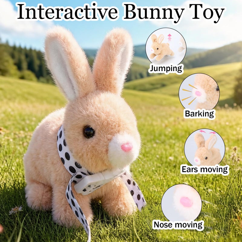 Sprstar Easter Bunny Toy,Bunny My Realistic Bunny Toy,Hopping Rabbit Plush Bunny Toy,with Sounds and Movements Animated Walking Wiggle Ears Twitch Nose Gift for Toddlers Birthday(Brown Rabbit +Leash) - Image 3