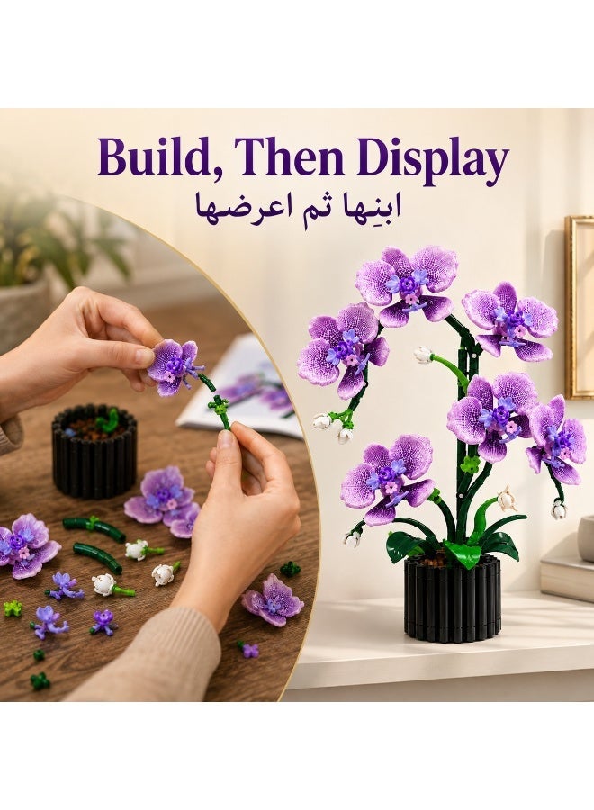 أنا MIANQI طقم تركيب زهرة الأوركيد 619 قطعة، ديكور نباتي للمنزل والمكتب وهدية إبداعية - Image 3