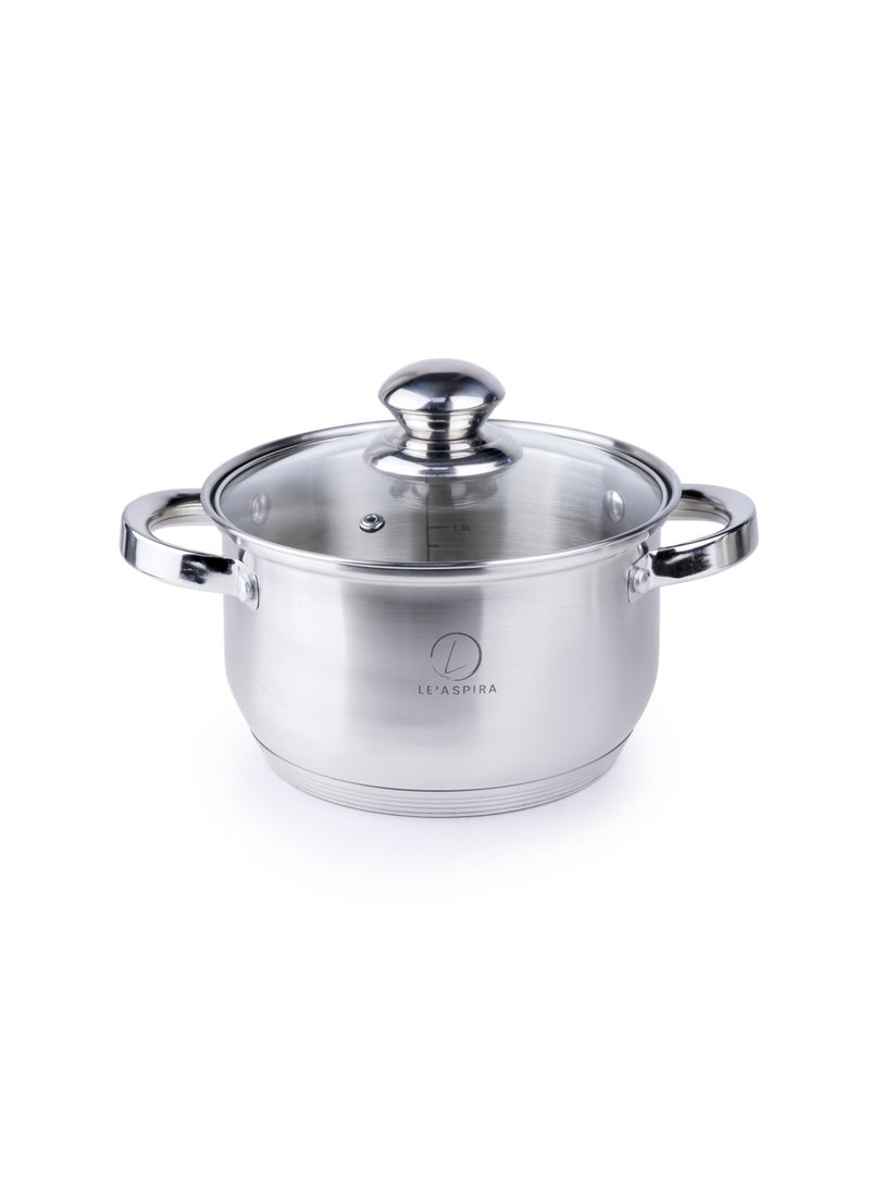 LE’ ASPIRA طقم أواني طهي من الفولاذ المقاوم للصدأ مكون من 12 قطعة، مقلاة، مقلاة، طقم طهي عالي التحمل بمقبض من الفولاذ المقاوم للصدأ - Image 4