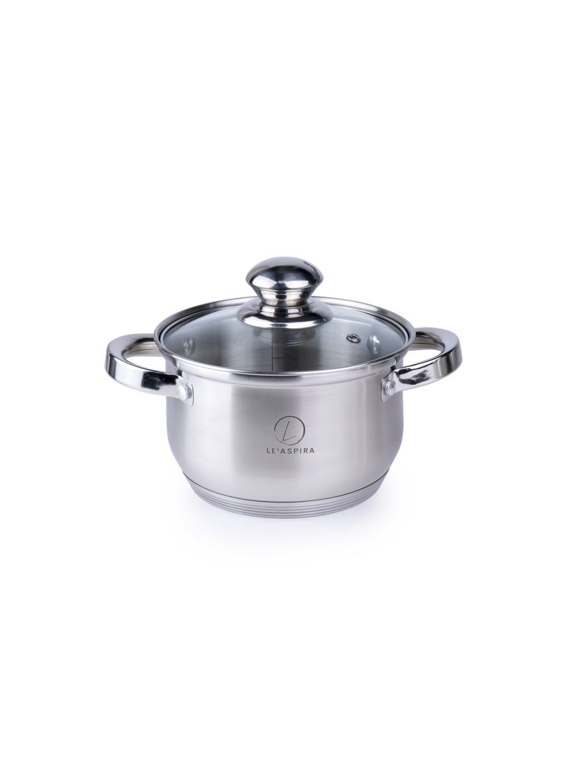LE’ ASPIRA طقم أواني طهي من الفولاذ المقاوم للصدأ مكون من 12 قطعة، مقلاة، مقلاة، طقم طهي عالي التحمل بمقبض من الفولاذ المقاوم للصدأ - Image 5