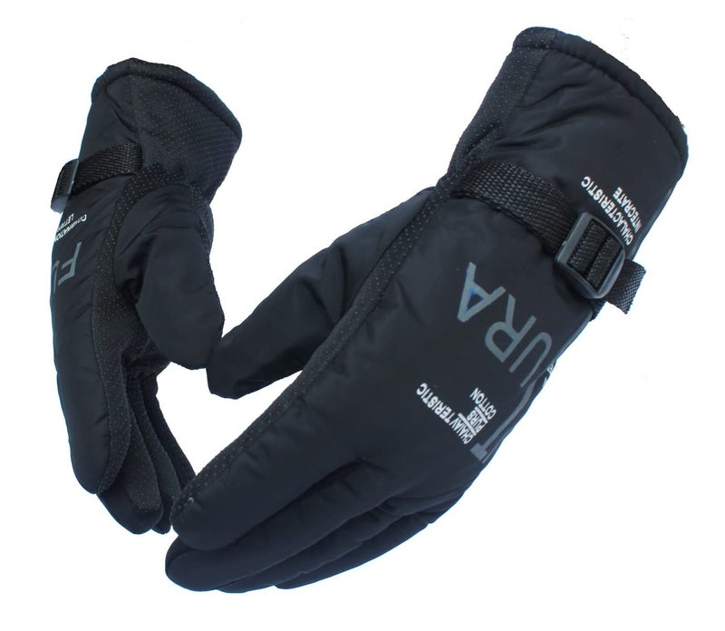 Alexvyan Anti Slip Snow and Wind Proof Soft Warm Winter Gloves for Riding, Cycling, Byke, Bike, Motorcycle for Unisex Men Boy (Black with Grey Futura Print) - Image 1
