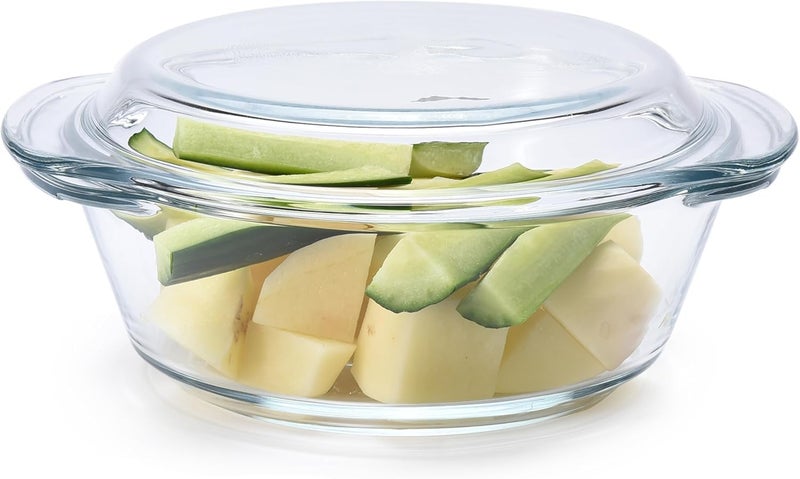 Femora Borosilicate Serving Bowl 1 Year Warranty Glass Casserole Set Glass Bowl with Lid Microwave Safe Bowl Set Dishwasher and Freezer Safe Deep Round Pack of 12000ML - Image 1