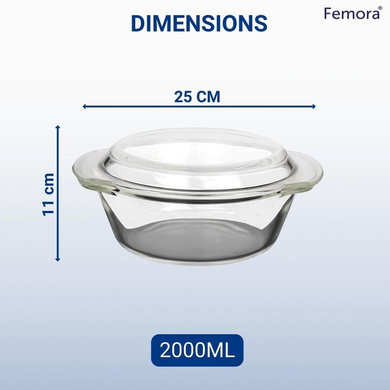 Femora Borosilicate Serving Bowl 1 Year Warranty Glass Casserole Set Glass Bowl with Lid Microwave Safe Bowl Set Dishwasher and Freezer Safe Deep Round Pack of 12000ML - Image 4