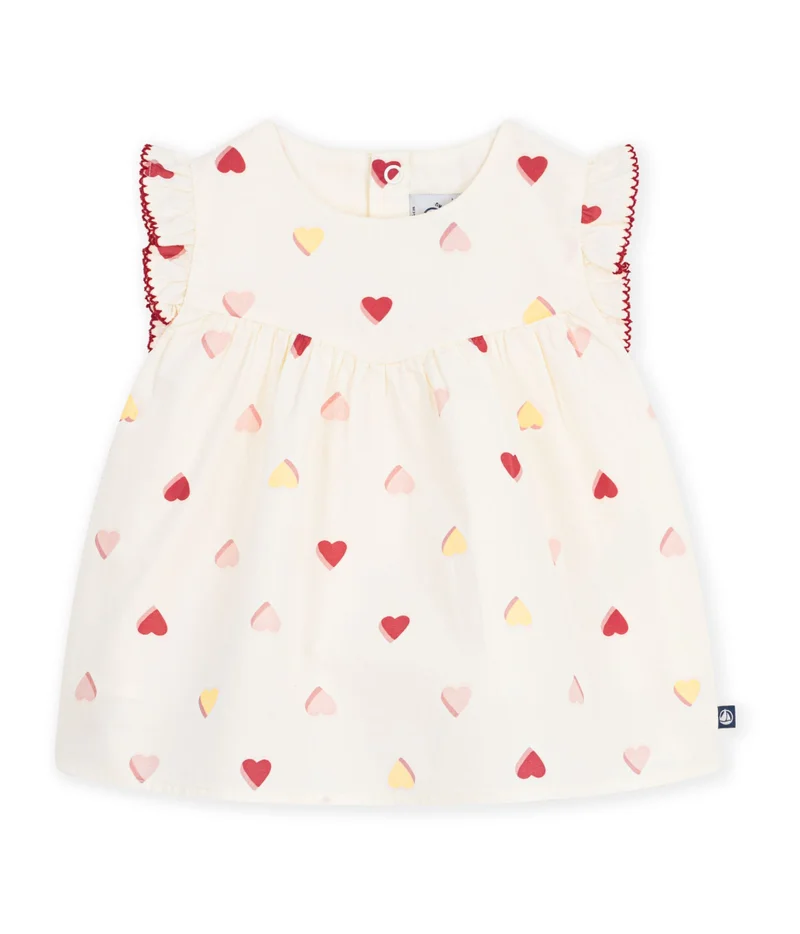 بيتي باتو Babies' Sleeveless Heart-Print Cotton Poplin Blouse