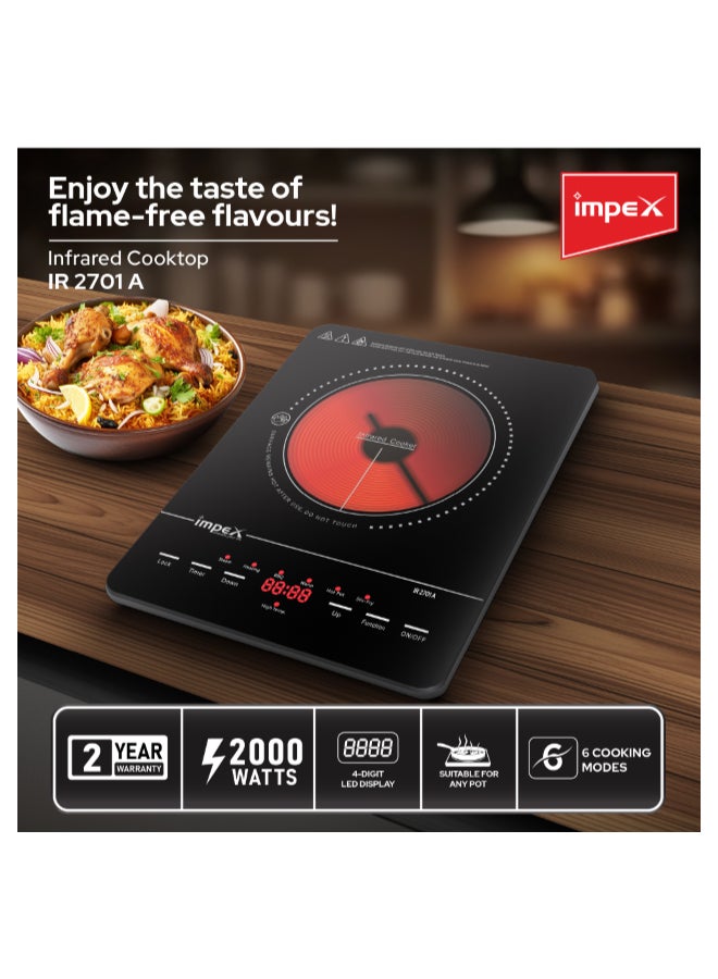 Impex Infrared Cooker With 4 Digit LED Display And Push Button Control,10 Temperature Settings And 6 Cooking Mode 3hrs Programmable Timer Compatible With All Cookware IR 2701A Black - Image 2