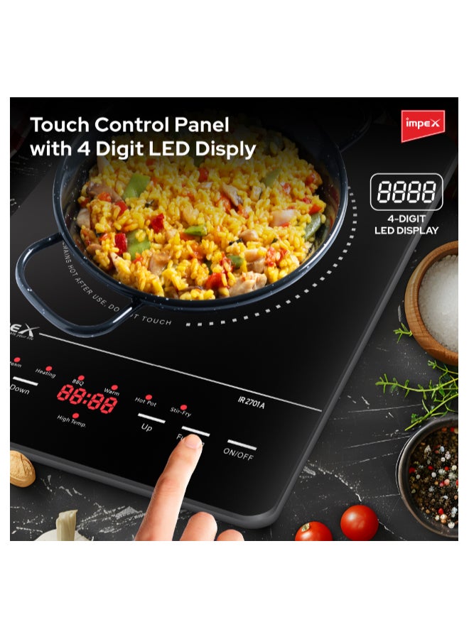 Impex Infrared Cooker With 4 Digit LED Display And Push Button Control,10 Temperature Settings And 6 Cooking Mode 3hrs Programmable Timer Compatible With All Cookware IR 2701A Black - Image 5