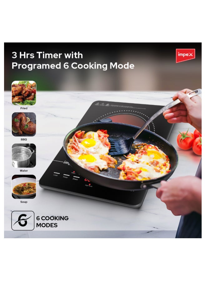 Impex Infrared Cooker With 4 Digit LED Display And Push Button Control,10 Temperature Settings And 6 Cooking Mode 3hrs Programmable Timer Compatible With All Cookware IR 2701A Black - Image 3