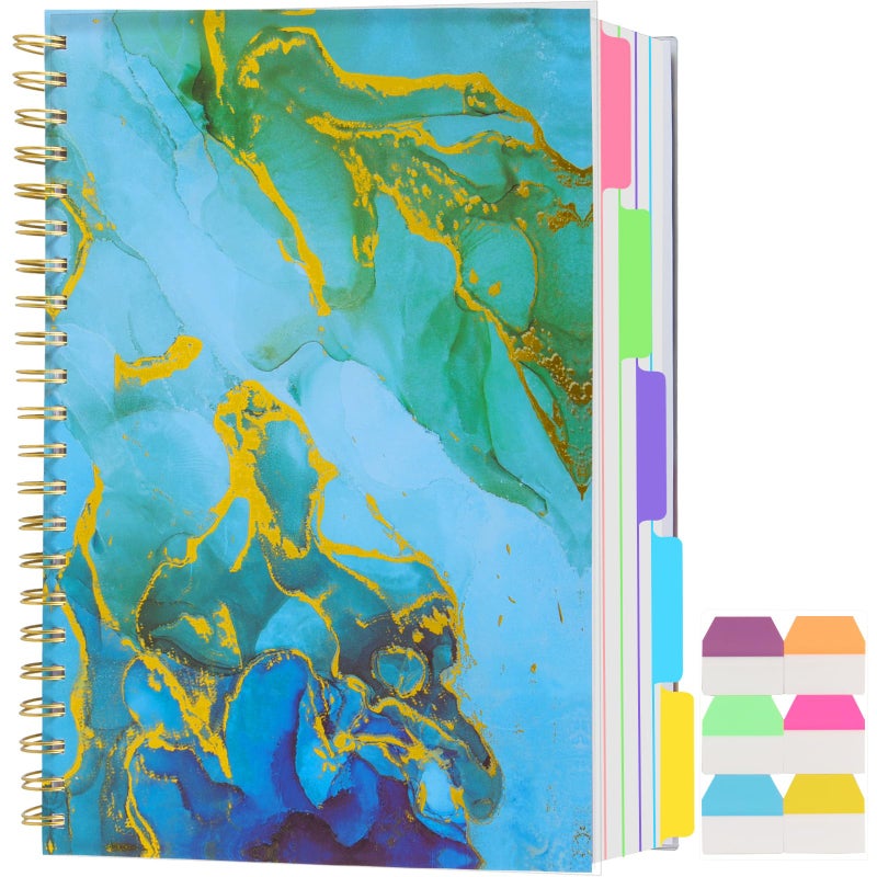 Kutoda 5 Subject Notebook College Ruled, A5 Spiral Notebook with Removable Pocket Dividers Tabs, Lined Organizer Notebook Journal for Women, 240 Pages Notebooks for Work School Note Taking, Blue Marble - Image 1
