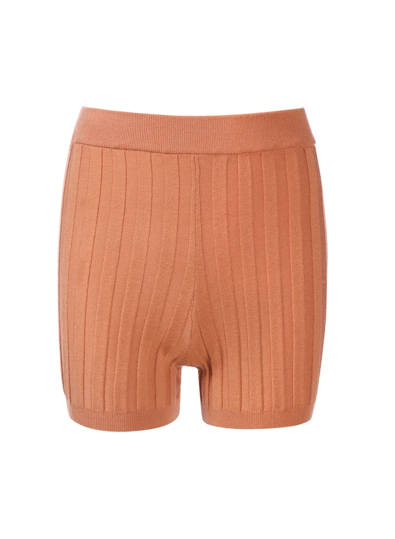 London Rag Solid Rib Knit Shorts in Desert Sand