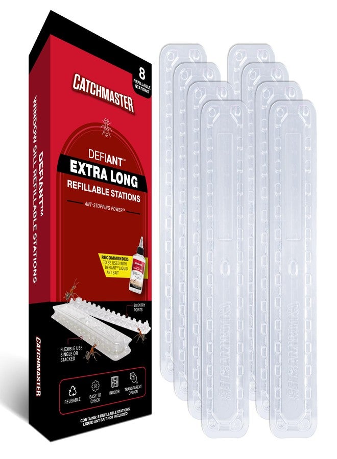 Catchmaster DEFIANT Extra Long Reusable Ant Traps Indoor (8 Pack) For Narrow Spaces - Liquid Ant Killer - Bait NOT Included - Stackable, Translucent Design - 28 Entry Points For Maximum Access - Image 1