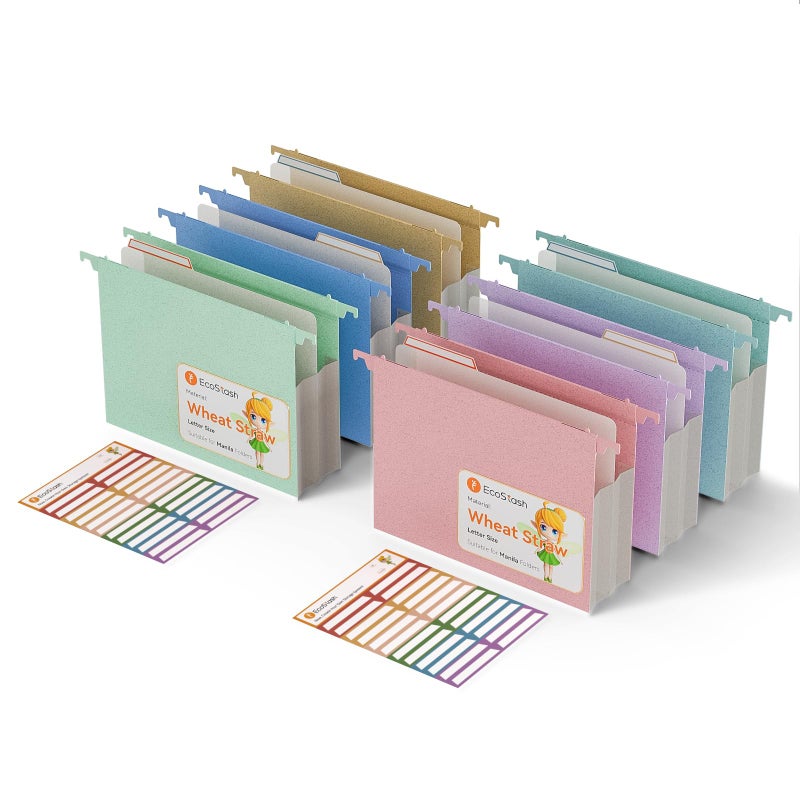 EcoStash Extra Capacity Hanging File Folders, 3.15" Reinforced Wheat Straw Expanding Hanging Folder Letter Size, Heavy Duty for Filing Cabinets, File Organizer for Office & Home-A Color-6 Packs - Image 1