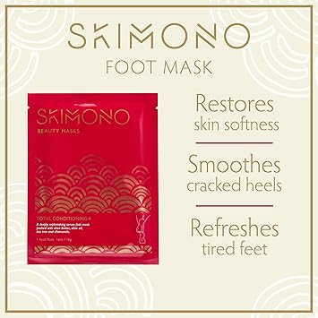 Skimono قناع القدم المكثف الجوارب المرطبة هدية تدليل مغذية زبدة الشيا البابونج زيت الزيتون وزيت شجرة الشاي للعناية بالبشرة لنعومة الكعبين 30 دقيقة سبا تجميل منزلي بواسطه SKIMONO 4 أزواج - Image 3